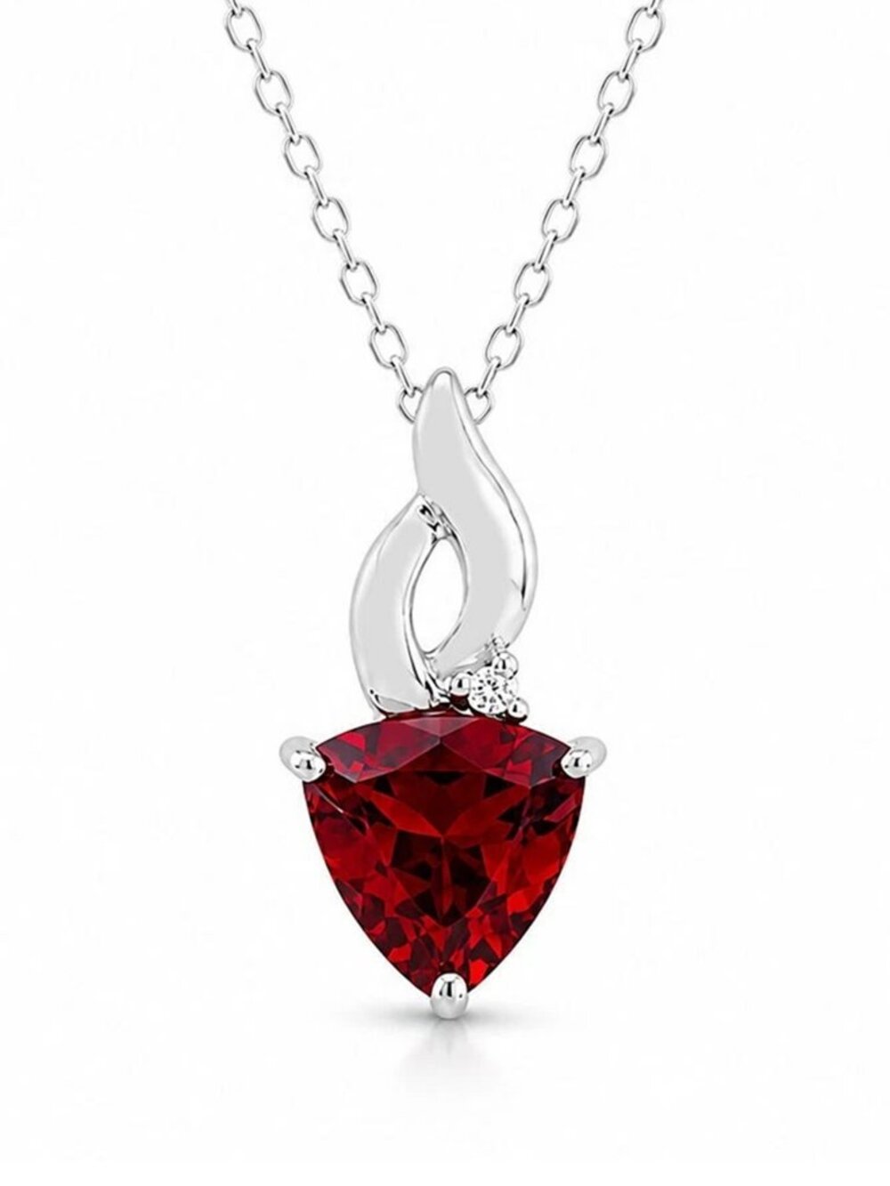 Genuine Garnet & Diamond Pendant Necklace Solid .925 Sterling Silver